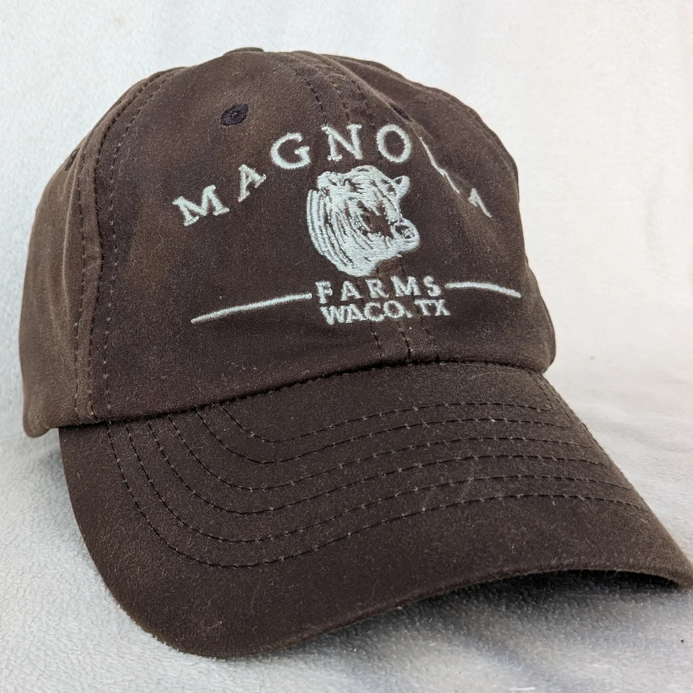 Magnolia Farms Brown Faux Leather Distressed Adjustable Baseball Cap Hat Waco TX - Picture 2 of 12